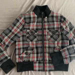Juniors Black & Red Plaid Lined Jacket